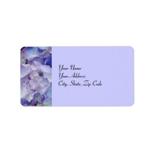 Hydrangeas in mauve, address lables label