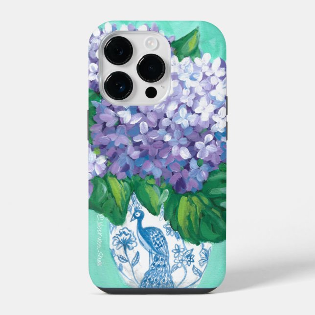 Hydrangeas in Peacock Vase iPhone Case (Back)