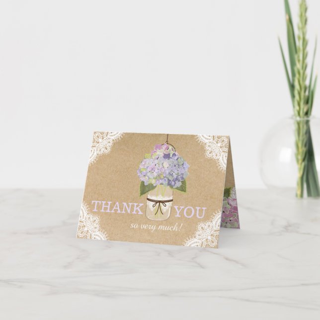Hydrangeas Lace Kraft Rustic Modern Thank You Card (Front)