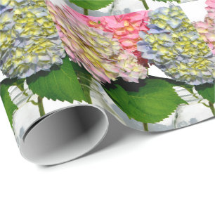 Hydrangeas Mason jar pink floral blue floral  Wrapping Paper