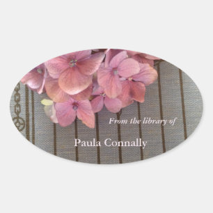 Hydrangeas on a vintage book oval sticker
