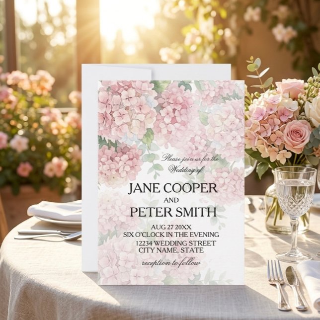 Hydrangeas pastel pink colours. Wedding Invitation (Creator Uploaded)