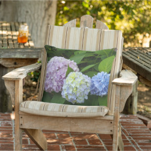 Hydrangeas, pink flowers, blue purple flowers cushion