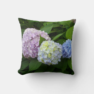 Hydrangeas, pink flowers, blue purple flowers cushion