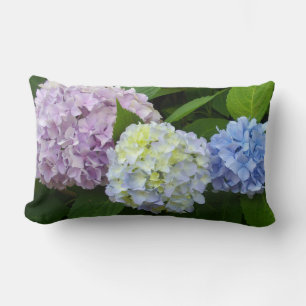 Hydrangeas, pink flowers, blue purple flowers lumbar cushion