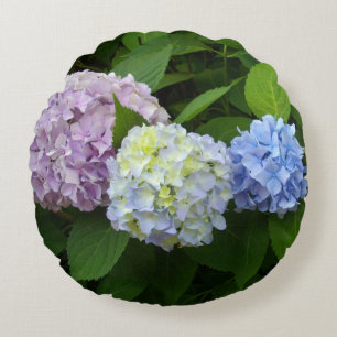 Hydrangeas pink flowers blue purple flowers round cushion