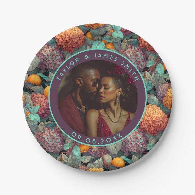 Hydrangeas Plates For Destination Wedding Party (Front)