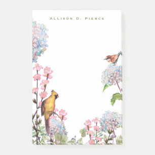 Hydrangeas & Songbirds Nature Lover Personalized Post-it Notes