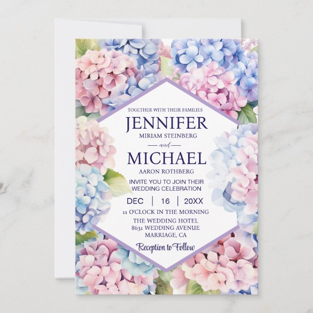 Hydrangeas Spring Flowers Wedding Invitations (Front)