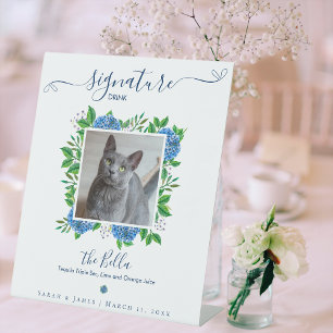 Hydrangeas Wedding 1 Photo Pet Signature Drink Pedestal Sign