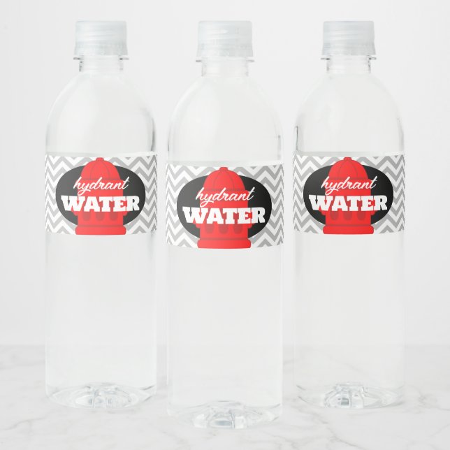 Hydrant Water Firetruck Party Water Bottle Labels (Bottles)