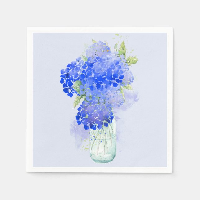 Hydrengea Flower art  in beautiful shades of blue Napkin (Front)