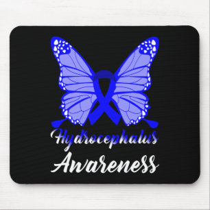 Hydrocephalus Awareness Butterfly Blue Ribbon Supp Mouse Pad