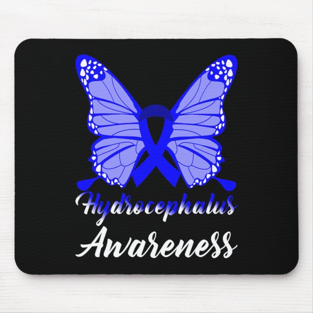 Hydrocephalus Awareness Butterfly Blue Ribbon Supp Mouse Pad (Front)