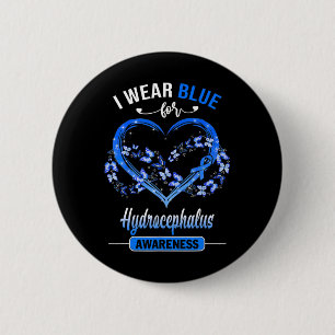 Hydrocephalus Awareness I Wear Blue Butterfly Hear 6 Cm Round Badge