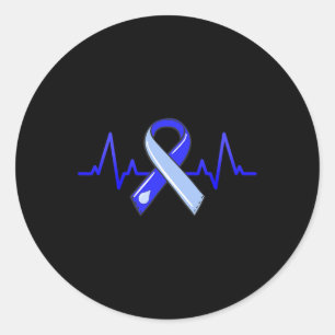 Hydrocephalus Awareness Month Heartbeat Blue Ribbo Classic Round Sticker