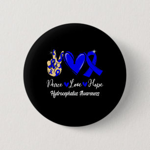 Hydrocephalus Awareness Peace Love Hope Blue Ribbo 6 Cm Round Badge