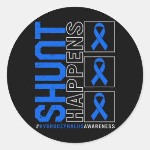 Hydrocephalus Awareness Shunt Happens Blue Ribbon Classic Round Sticker