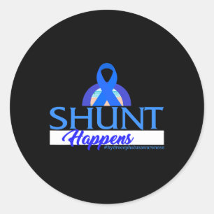 Hydrocephalus Awareness Shunt Happens Blue Ribbon Classic Round Sticker