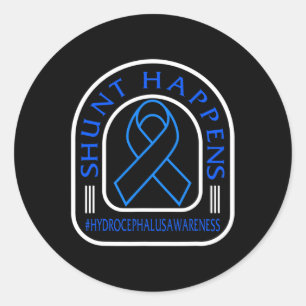 Hydrocephalus Awareness Shunt Happens Blue Ribbon Classic Round Sticker