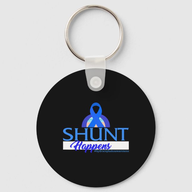Hydrocephalus Awareness Shunt Happens Blue Ribbon  Key Ring (Front)