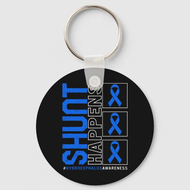 Hydrocephalus Awareness Shunt Happens Blue Ribbon  Key Ring (Front)