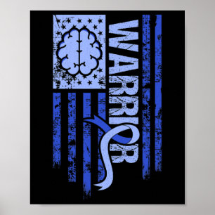 Hydrocephalus Warrior Flag Blue Ribbon Awareness M Poster
