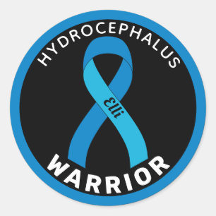Hydrocephalus Warrior Ribbon Black Round Sticker