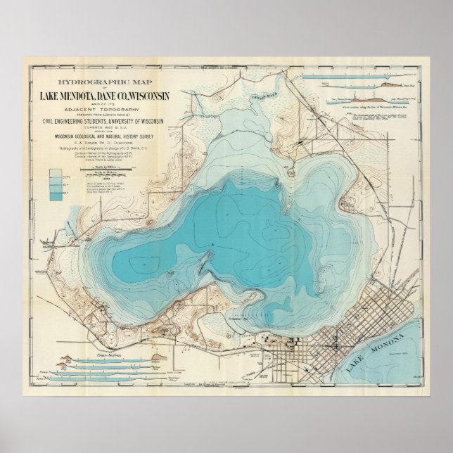 Hydrographic map Lake Mendota Poster (Front)