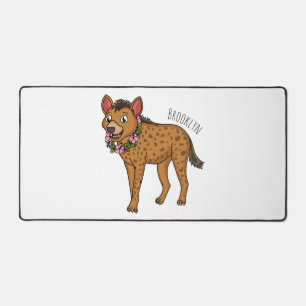 Hyena and flowers cartoon illustration desk mat