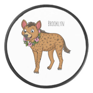 Hyena and flowers cartoon illustration hockey puck