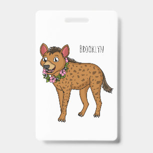 Hyena and flowers cartoon illustration ID badge