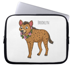Hyena and flowers cartoon illustration laptop sleeve