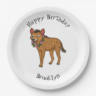 Hyena and flowers cartoon illustration paper plate