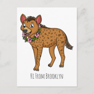 Hyena and flowers cartoon illustration postcard
