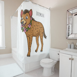 Hyena and flowers cartoon illustration shower curtain