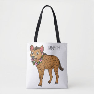 Hyena and flowers cartoon illustration tote bag