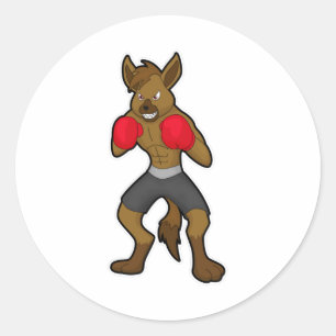 Hyena at Boxing with Boxing gloves Classic Round Sticker