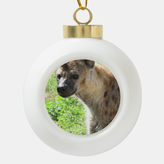 Hyena Ceramic Ball Christmas Ornament (Front)
