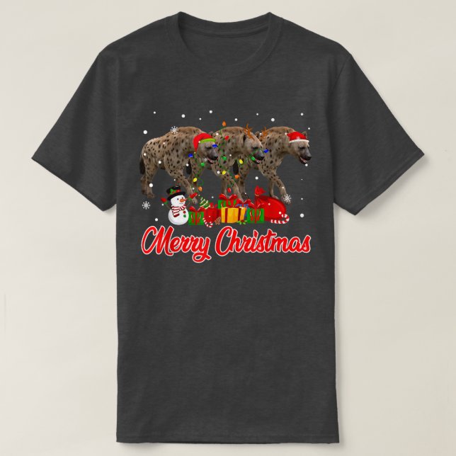 Hyena Christmas Pajama Funny Xmas Lights Animals L T-Shirt (Design Front)