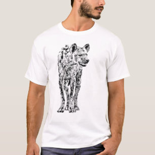 Hyena Full Figure in Realistic Black & White T-Shirt