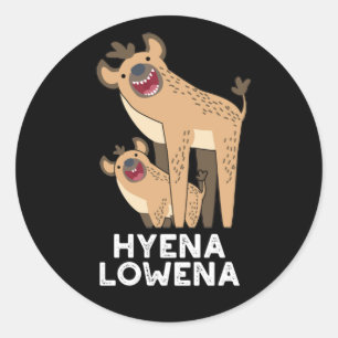 Hyena Lowena Funny Animal Hyena Pun Dark BG Classic Round Sticker