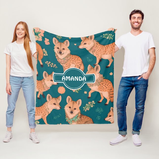 Hyena Pastel Colourful Personalised Pattern Fleece Blanket (In Situ)