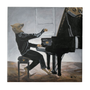 Hyena Piano Music Player Fantasy Art Ceramic Tile