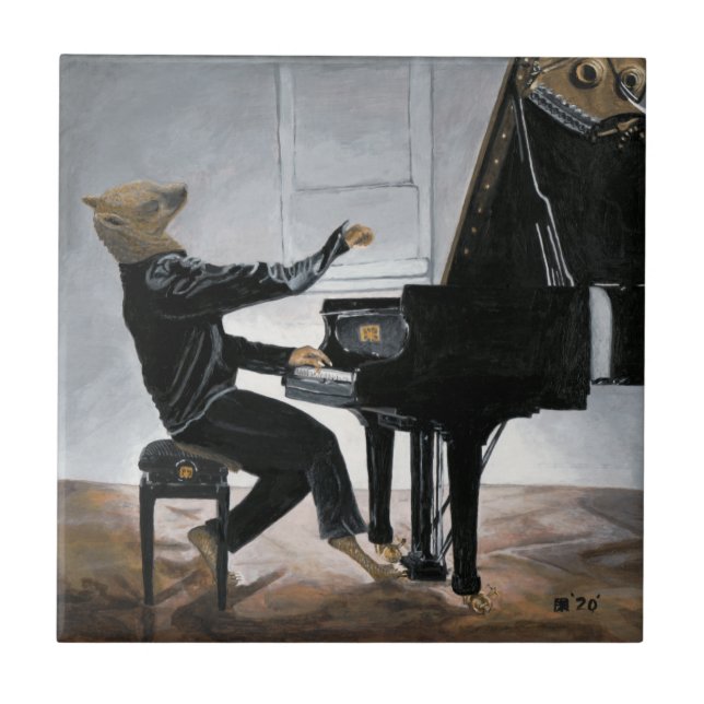 Hyena Piano Music Player Fantasy Art Ceramic Tile (Front)