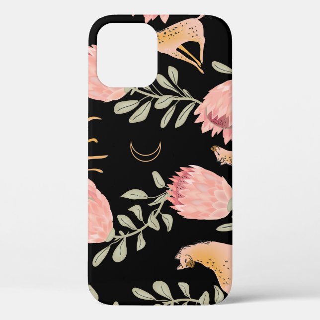 Hyena & Protea: Black Background Seamless Case-Mate iPhone Case (Back)