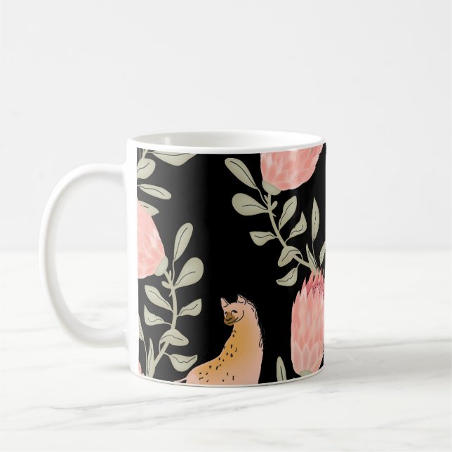 Hyena & Protea: Black Background Seamless Coffee Mug (Left)