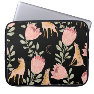 Hyena & Protea: Dark Vintage Pattern Laptop Sleeve
