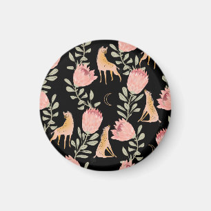 Hyena & Protea: Dark Vintage Pattern Magnet