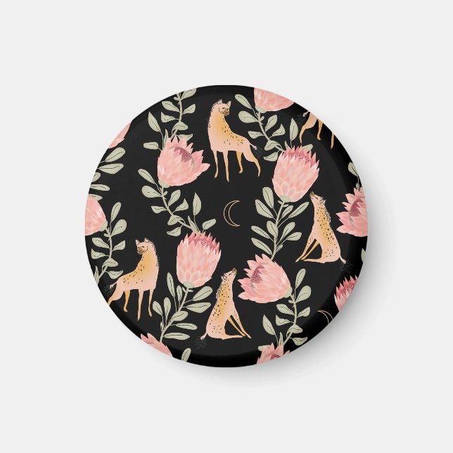 Hyena & Protea: Dark Vintage Pattern Magnet (Front)